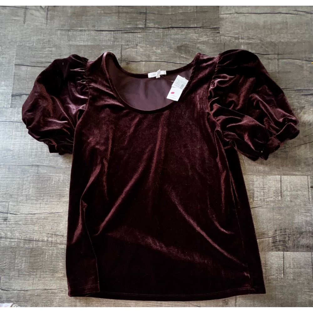 Maurices Womens Burgundy Velvet Puff Sleeve Scoop Neck Top Medium NWT